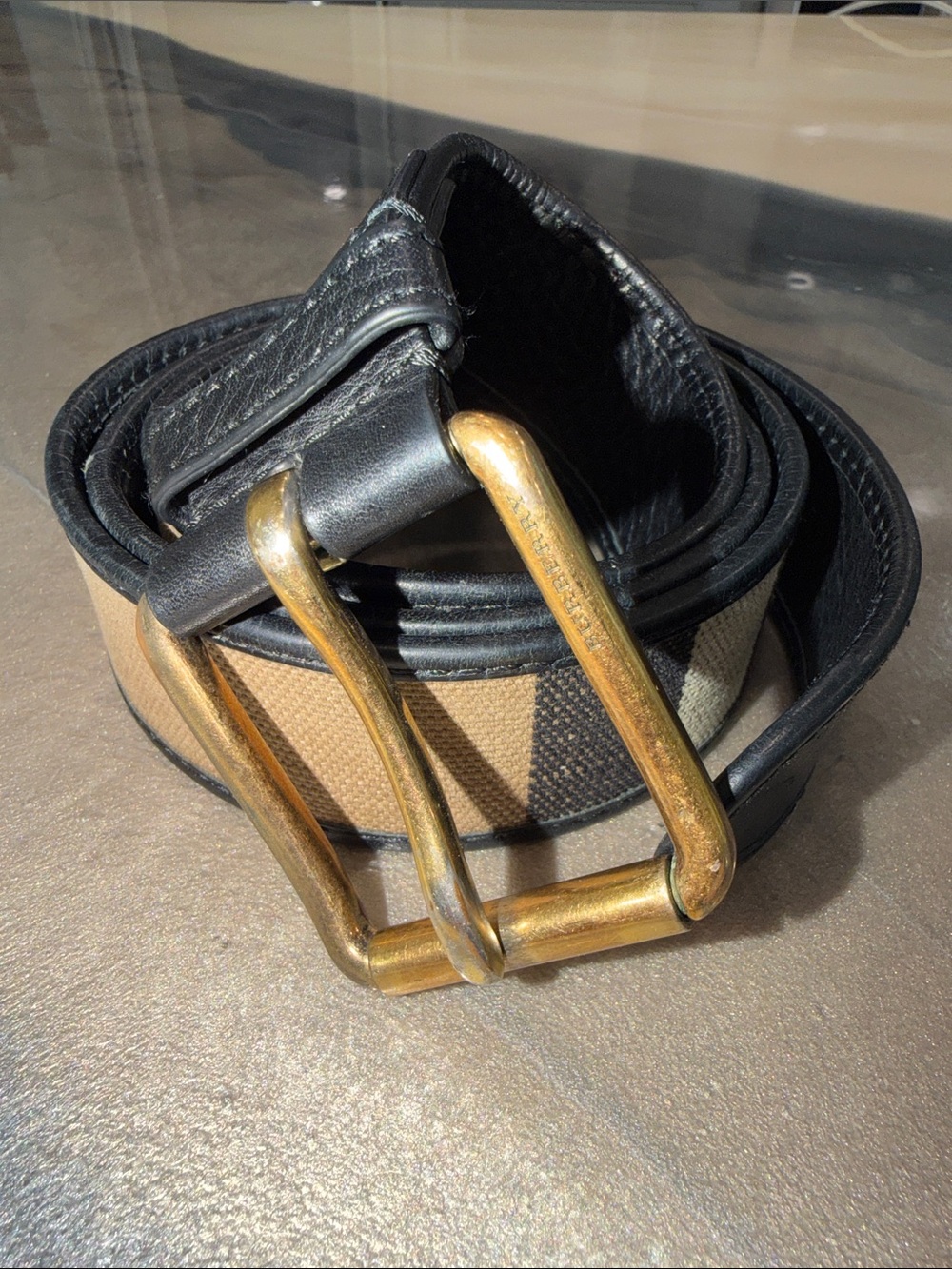 Burberry Signature Black, Red and Cream Leather Belt